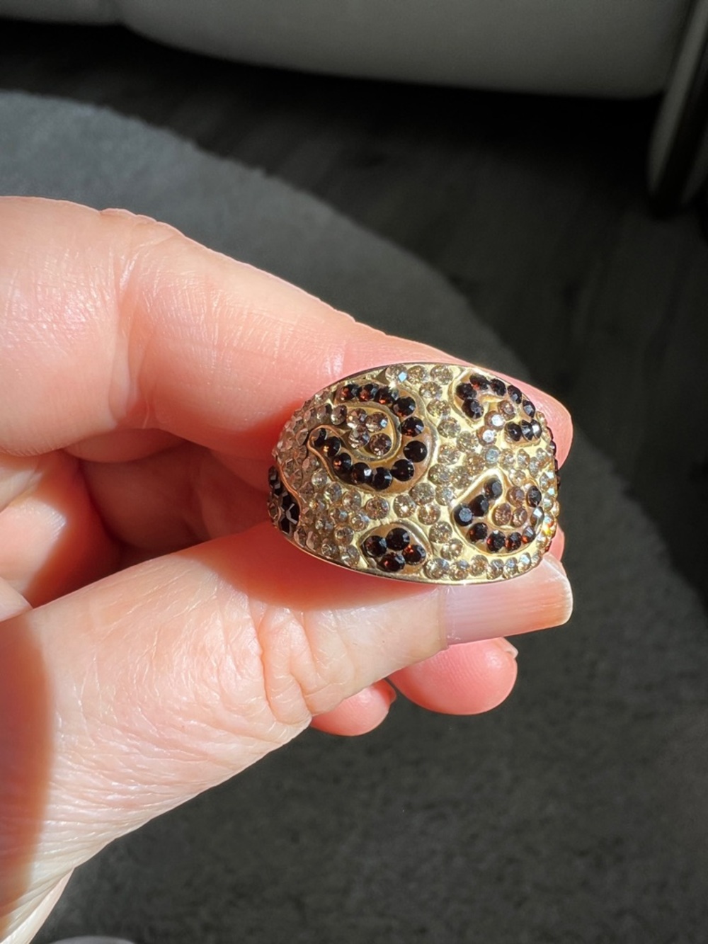 Swarovski Gold-Tone Dome Ring with Black and Clear Crystals